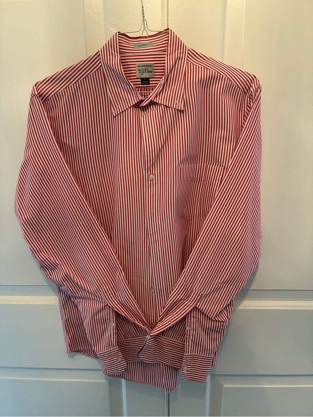 J. Crew Mens Red Stripe Men’s Dress Shirt. Classic Fit. Size Large.